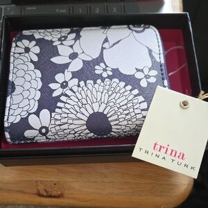 Trina Turk Black and White Key Card Holder with Floral Design